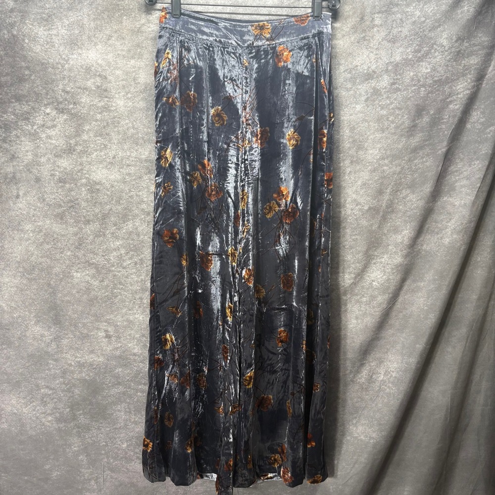 Ett Twa Anthropologie Jessie Floral Velvet Wide Leg Pants Size XS Gray Boho